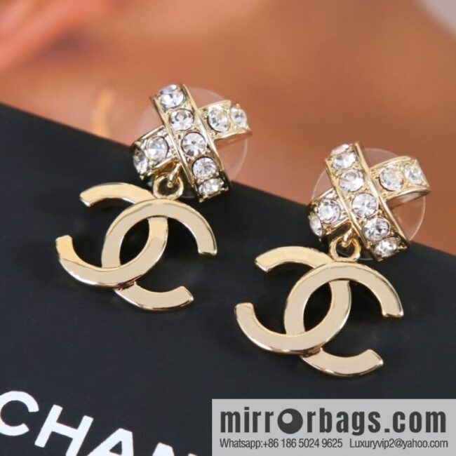 New ☑️ Chanel c2 double C cross full diamond stud earrings