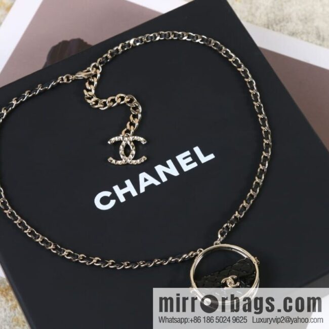 New ☑️ Chanel double c round black leather rope necklace