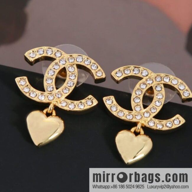 New ☑️ Chanel c2 double C full diamond peach heart love stud earrings