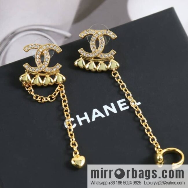 New ☑️ Chanel c2 double c peach heart asymmetrical tassel earrings earrings