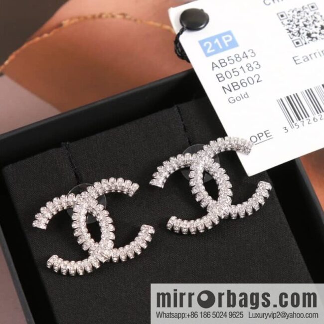 New ☑️ Chanel c1 double c full diamond stud earrings