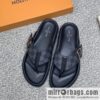 LV/Louis Vuitton features classic PVC men\'s sandals with black outsoles