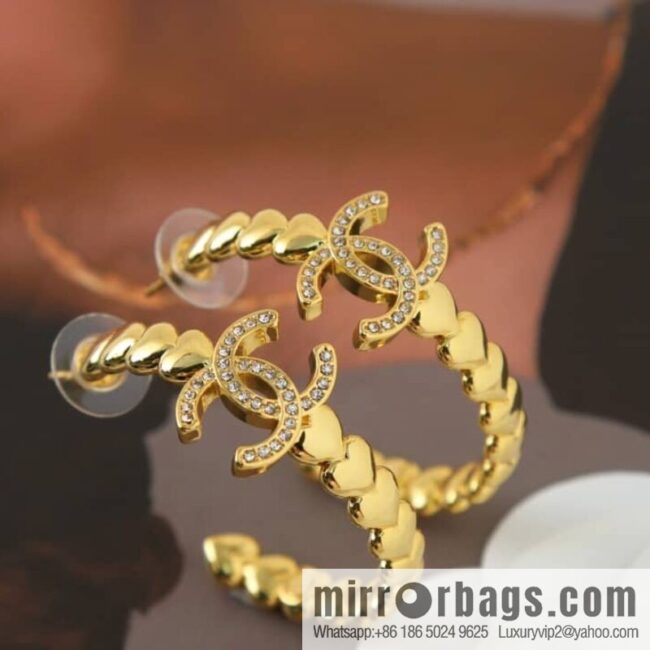 New ☑️ Chanel gold double c semi-round love peach heart stud earrings