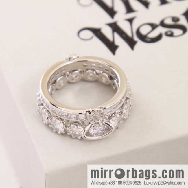 New ☑️ Vivienne Westwood Queen Mother Saturn double full diamond ring