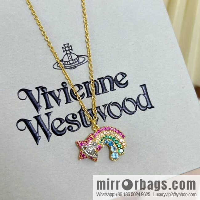 New ☑️ Vivienne Westwood Queen Mother Saturn full of diamonds rainbow necklace