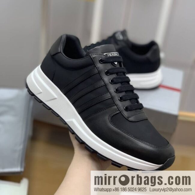 Prada is made of soft leather (fabric) and nylon patchwork men\'s sneakers