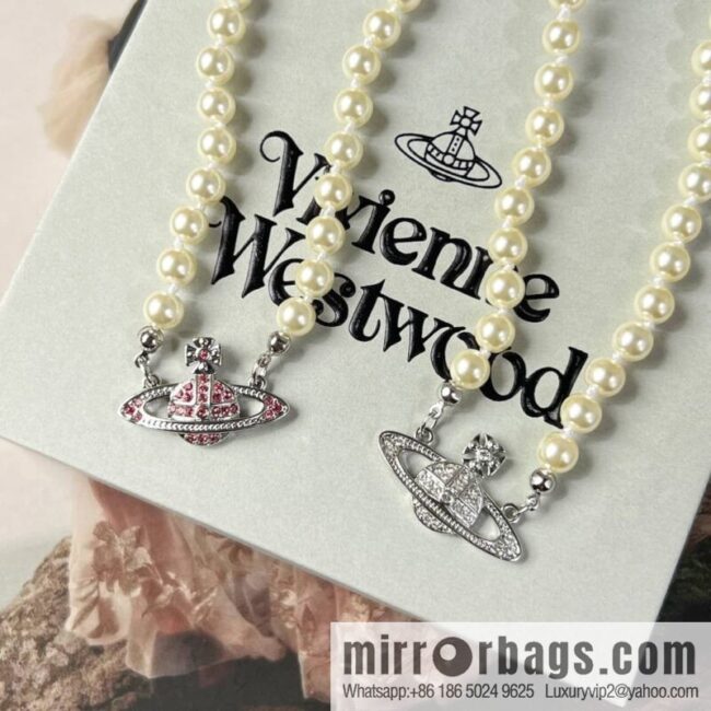 New ☑️ Vivienne Westwood Queen Mother Full Diamond Saturn Pearl Necklace
