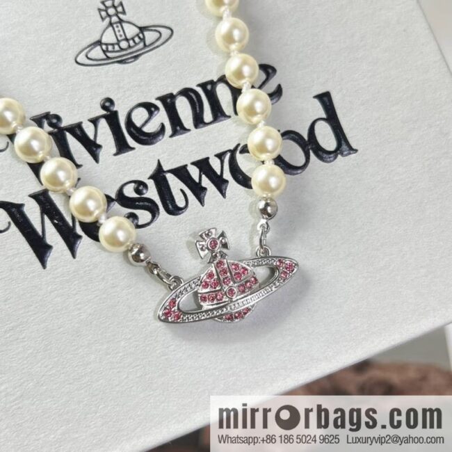 New ☑️ Vivienne Westwood Queen Mother Full Diamond Saturn Pearl Necklace