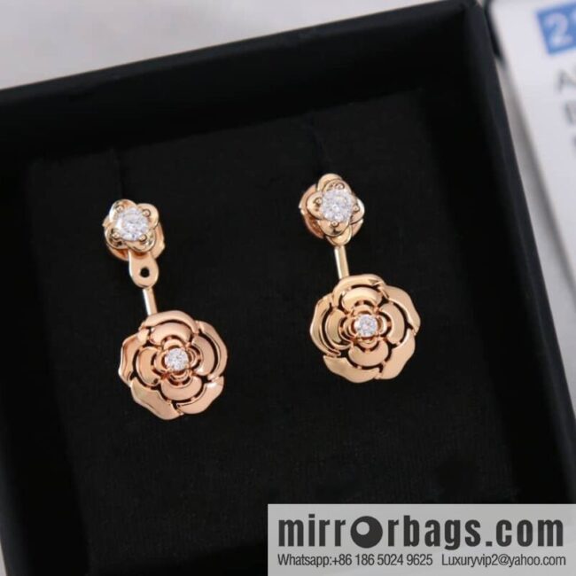 Chanel rose gold camellia stud earrings