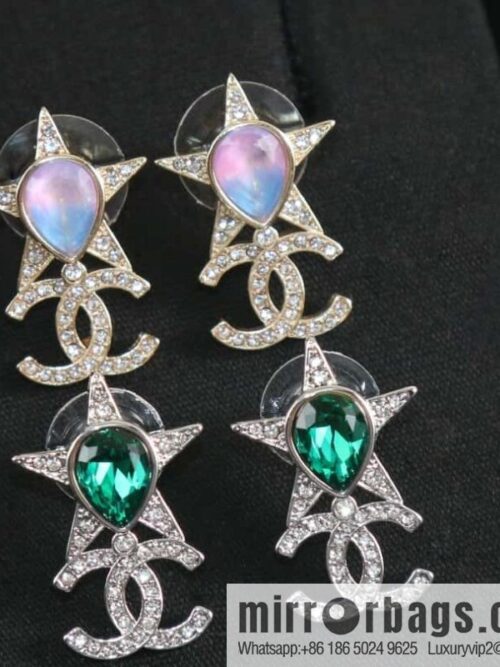 wsxc1679399524390_7-800x800jrqt5mr0fl0186642_20250708215103.jpg New ☑️ Chanel c2 double c full diamond pentagram ⭐ star stud earrings