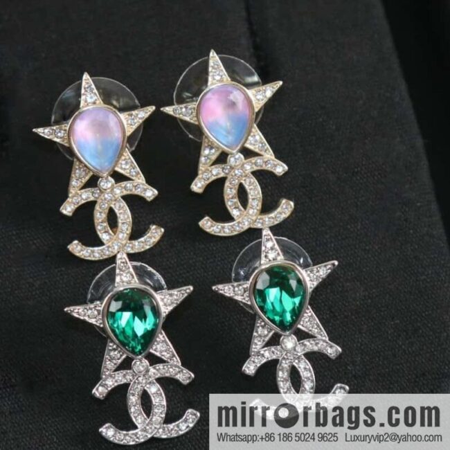 New ☑️ Chanel c2 double c full diamond pentagram ⭐ star stud earrings