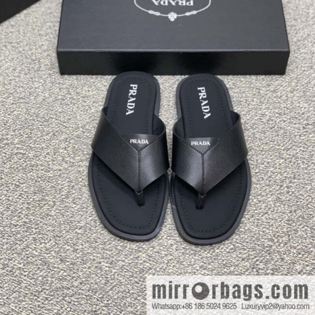 Prada uses black calfskin men\'s sandals