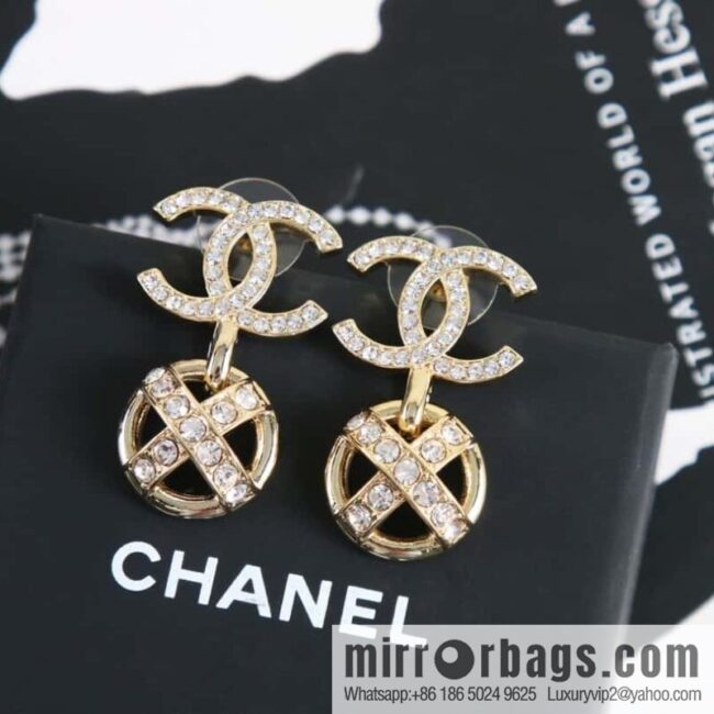 New ☑️ Chanel c2 double C round cross full diamond stud earrings