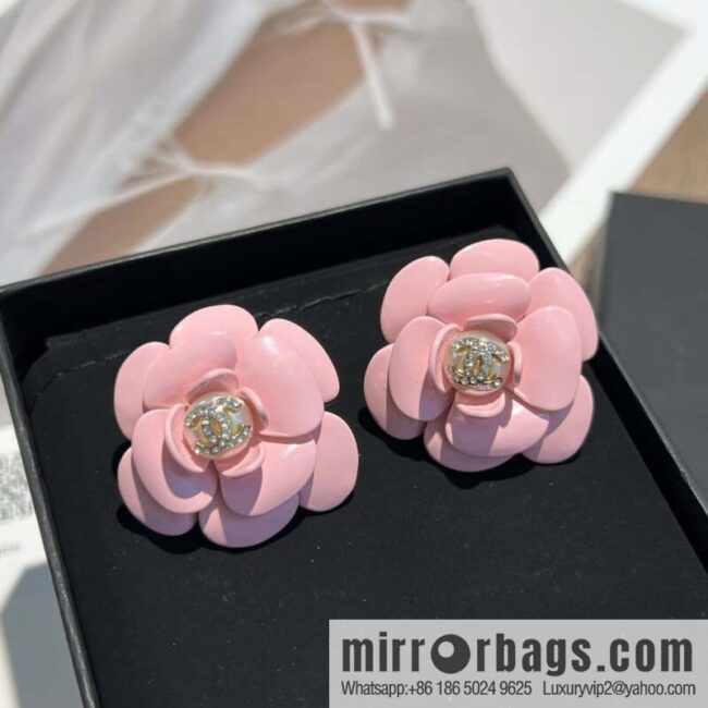 New ☑️ Chanel c1 double c pink camellia stud earrings