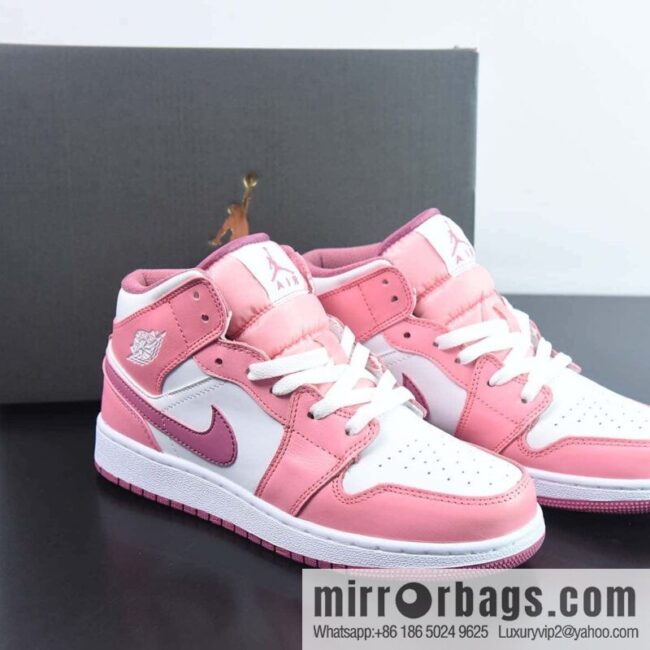 Air Jordan 1 Mid GS AJ1 women\'s, pink and white, medium help casual basketball shoes, item number: DQ8423-616