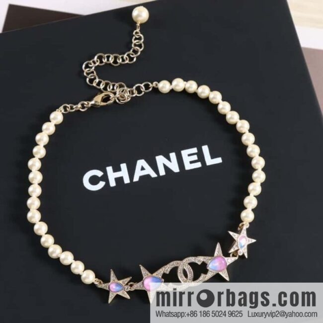 New ☑️ Chanel Double C Pentagram ⭐ Star Pearl Necklace