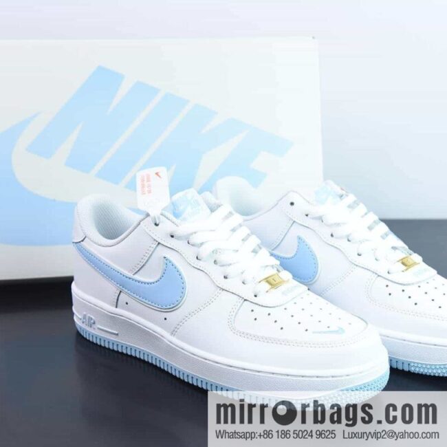 Air Force 1 \'07 Low QS \"White/Ice Blue Mini Swoosh\" Air Force One Classic Low Top Versatile Casual Sports Shoes \"leather (fabric) white ice blue embroidery small hook\" Item number: CV5696-962