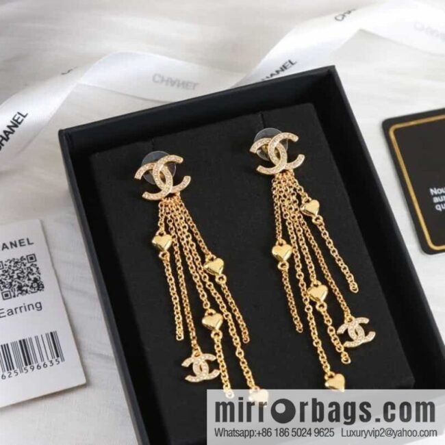 New ☑️ Chanel c2 double c tassel love peach heart stud earrings