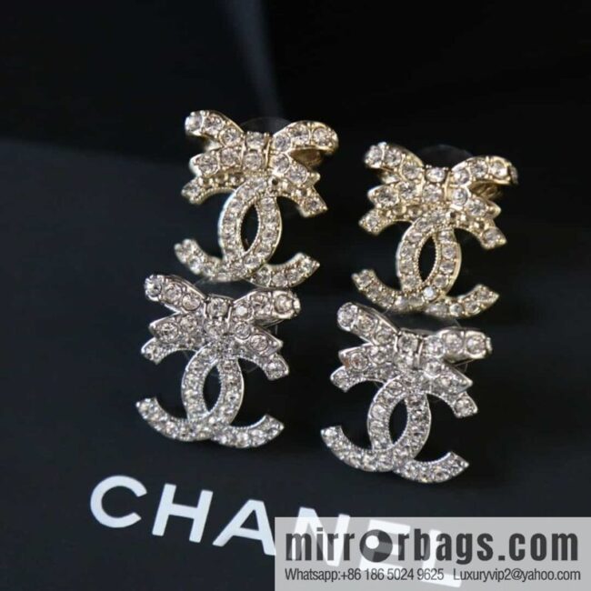 New ☑️ Chanel C1 double c bow full diamond stud earrings