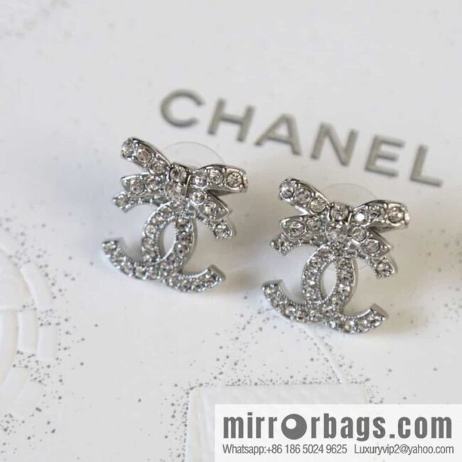New ☑️ Chanel C1 double c bow full diamond stud earrings
