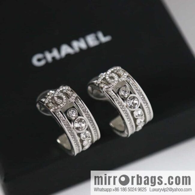 New ☑️ Chanel C1 double c semi-round diamond stud earrings