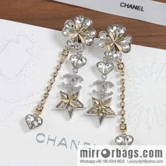 New ☑️ Chanel C4 double c full diamond four-leaf clover five-pointed star earrings