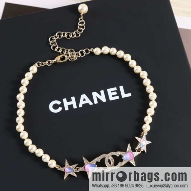 New ☑️ Chanel Double C Pentagram ⭐ Star Pearl Necklace
