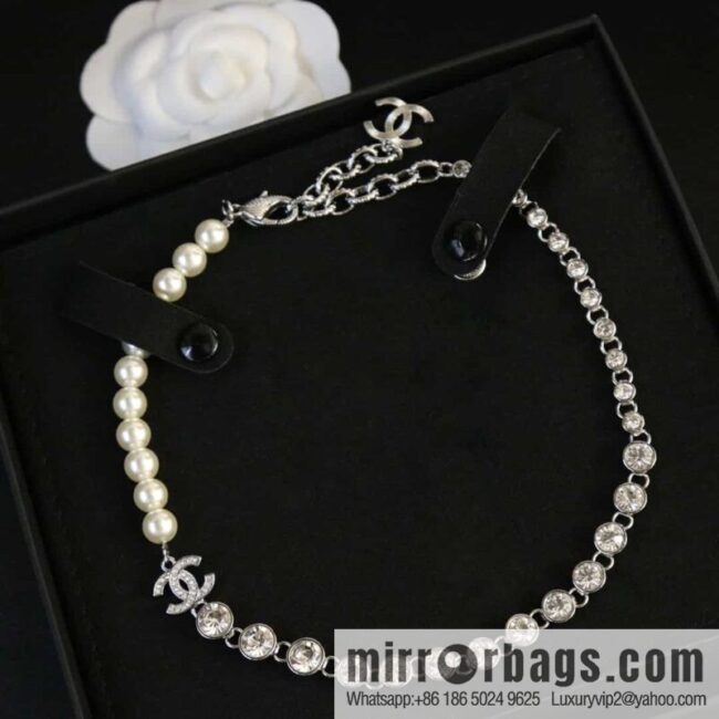 New ☑️ Chanel double c half pearl half diamond necklace