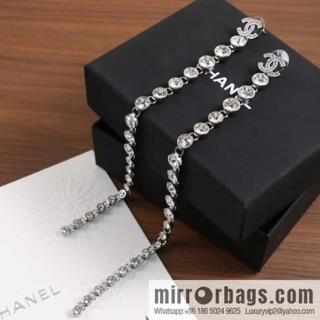 New ☑️ Chanel double c silver round diamond tassel earrings