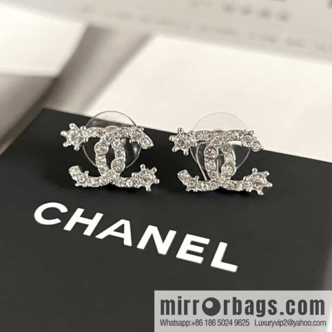 New ☑️ Chanel c1 double c full diamond snowflake stud earrings