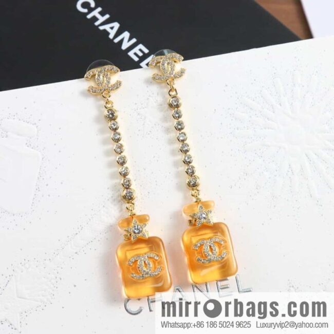 New ☑️ Chanel c2 double c yellow perfume bottle stud earrings