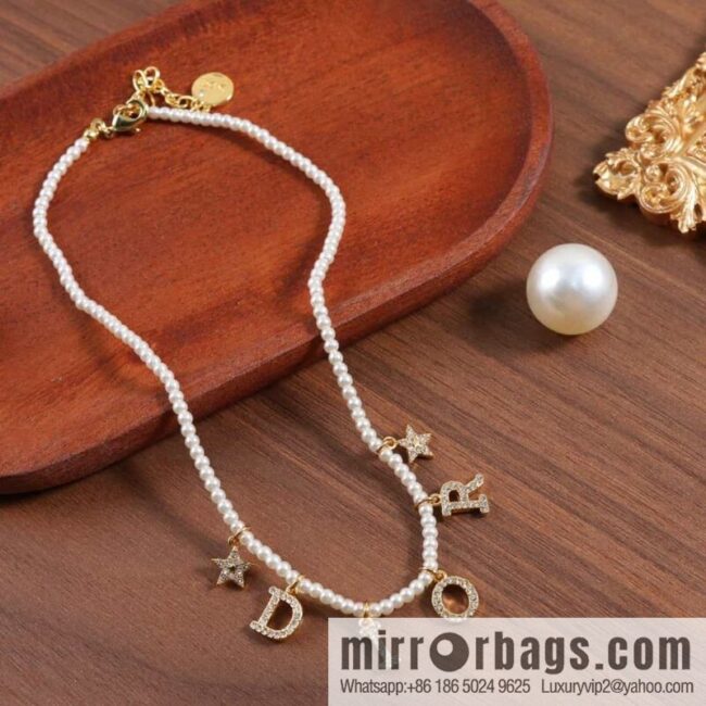 New ☑️ Dior full diamond letter fringed pearl necklace