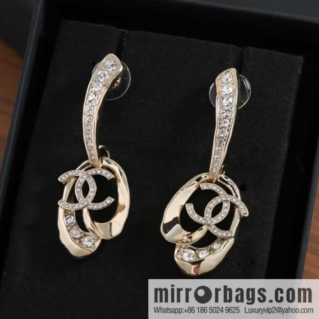 New ☑️ Chanel double c silver round diamond tassel long stud earrings