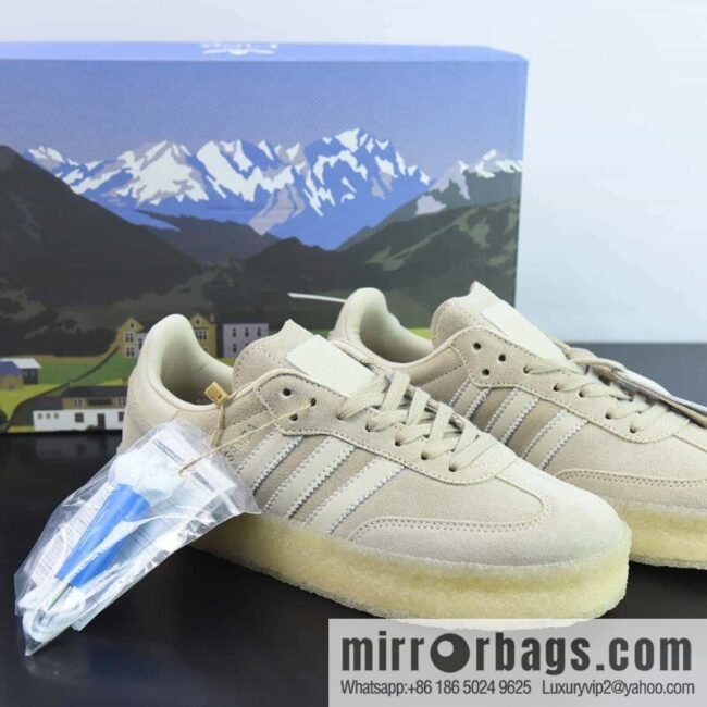Kith x Clarks x Ad Originals 8th Street Samba \"Chalk White\" Samba Street Collection German Training Style Low Top Vintage Casual Board Shoes, Item Number: ID7298