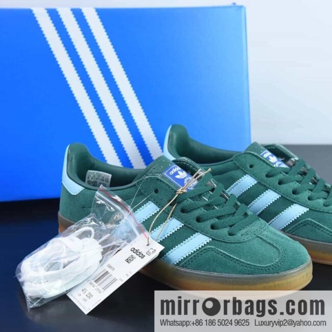 Adidas Adidas Gazelle Indoor Trainers Antelope Internal Training Series Low Top Vintage Versatile Leisure Sports German Training Wind Board Shoes \"Green Light Blue Rubber Sole\" IG9979