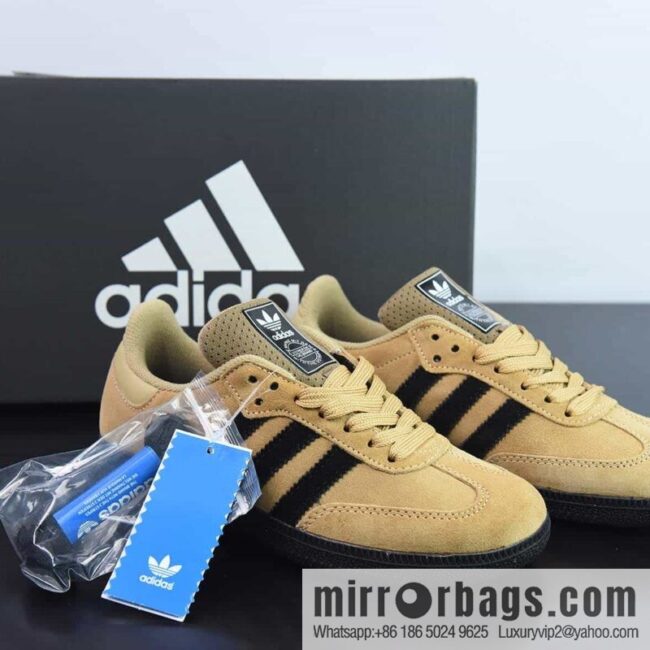 Adi AD Clover Originals Samba ADV \"Cardboard Black\" Samba Series Gentlemen\'s German Training Football Style Versatile Low Top Casual Sports Board Shoes \"Flip Hair Wheat Yellow Black\" HP9085