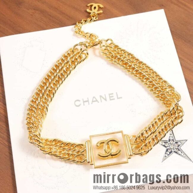 New ☑️ Chanel Double C Square Acrylic Gold Necklace Necklace