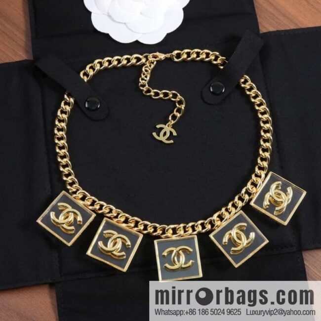 New ☑️ Chanel Double C Square Acrylic Gold Necklace Necklace