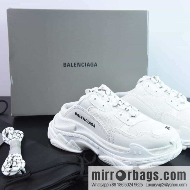 Balenciaga BALENCIAGA] Track Mule Clear Sole Sneakers Vintage Wild Running Daddy Baotou Dew Heel Half-drag Versatile Jogging Shoes \"White Half-drag\" 653814