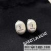 Saint Laurent Silver YSL Brushed Oval Stud Earrings