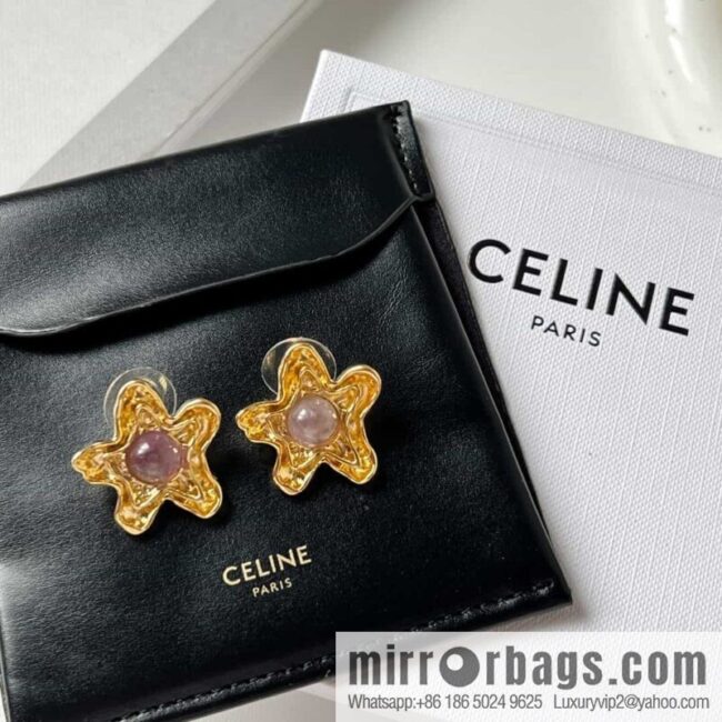 New Celine pentagram amethyst stud earrings