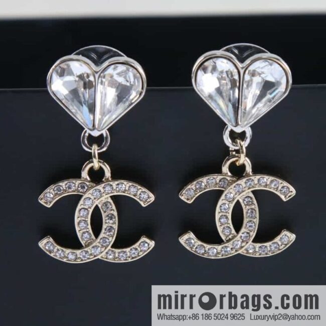 New ☑️ Chanel c2 double c full diamond peach heart love stud earrings
