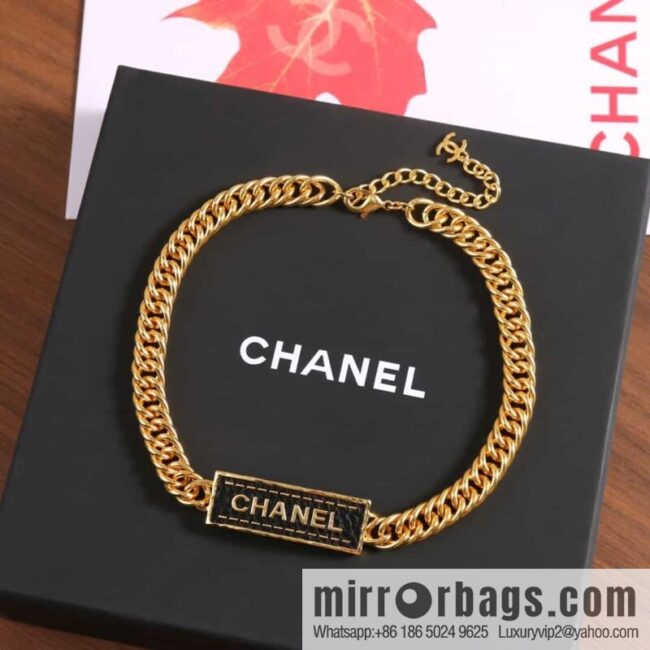 New ☑️ Chanel Double C Black Stripe Leather Necklace Necklace