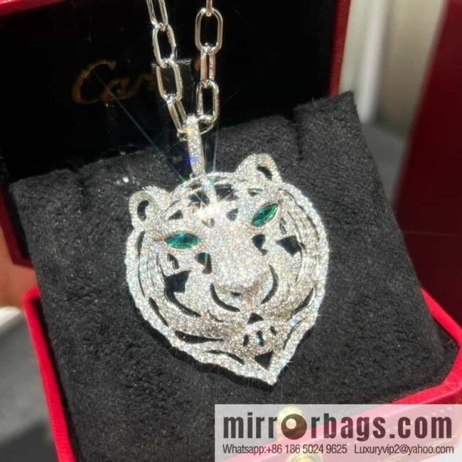 Cartier PANTHÜRE DECARTIER Jungle Series Full Diamond Tiger Head Necklace