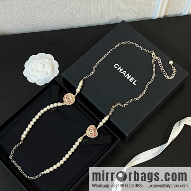 New ☑️ Chanel double c pearl gradual change pink diamond necklace sweater chain