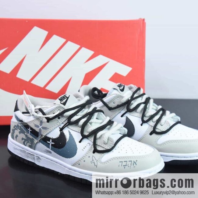 Nike Dunk Low brush graffiti, cross, black and white gray, low top sneakers item number: FD0661 100-74