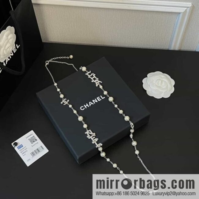 New ☑️ Chanel full diamond letter pearl sweater chain necklace