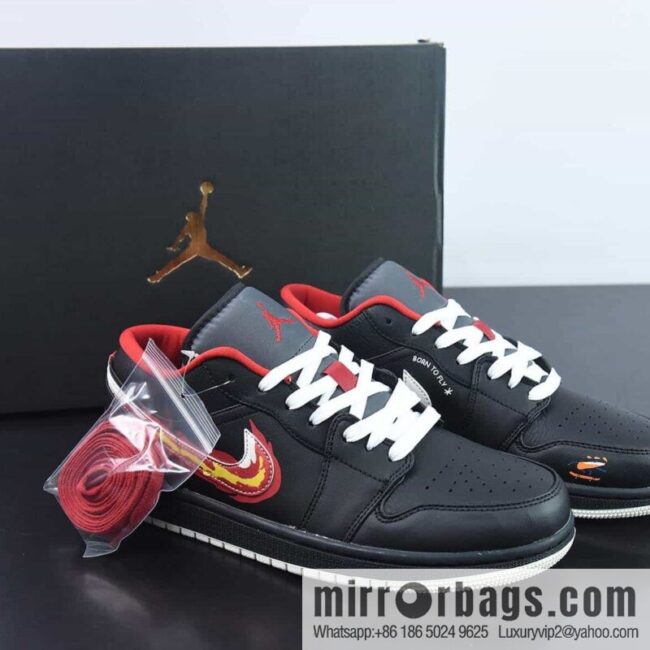 Air Jordan 1 Low \"Flaming Swoosh\" AJ1 Joe 1 Black and red flame low top sneakers Item number: FJ7073-010