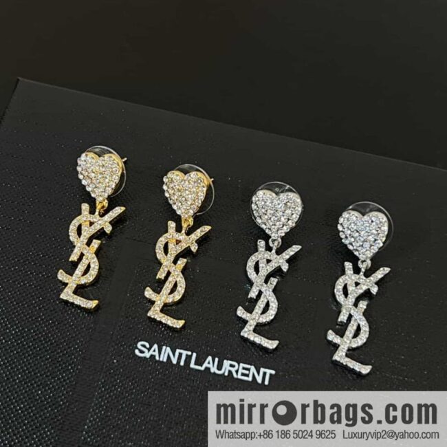 Saint Laurent YSL Love Peach Heart Full Diamond Stud Earrings