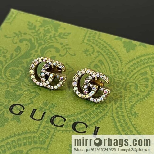 New Gucci Gucci double G full diamond stud earrings